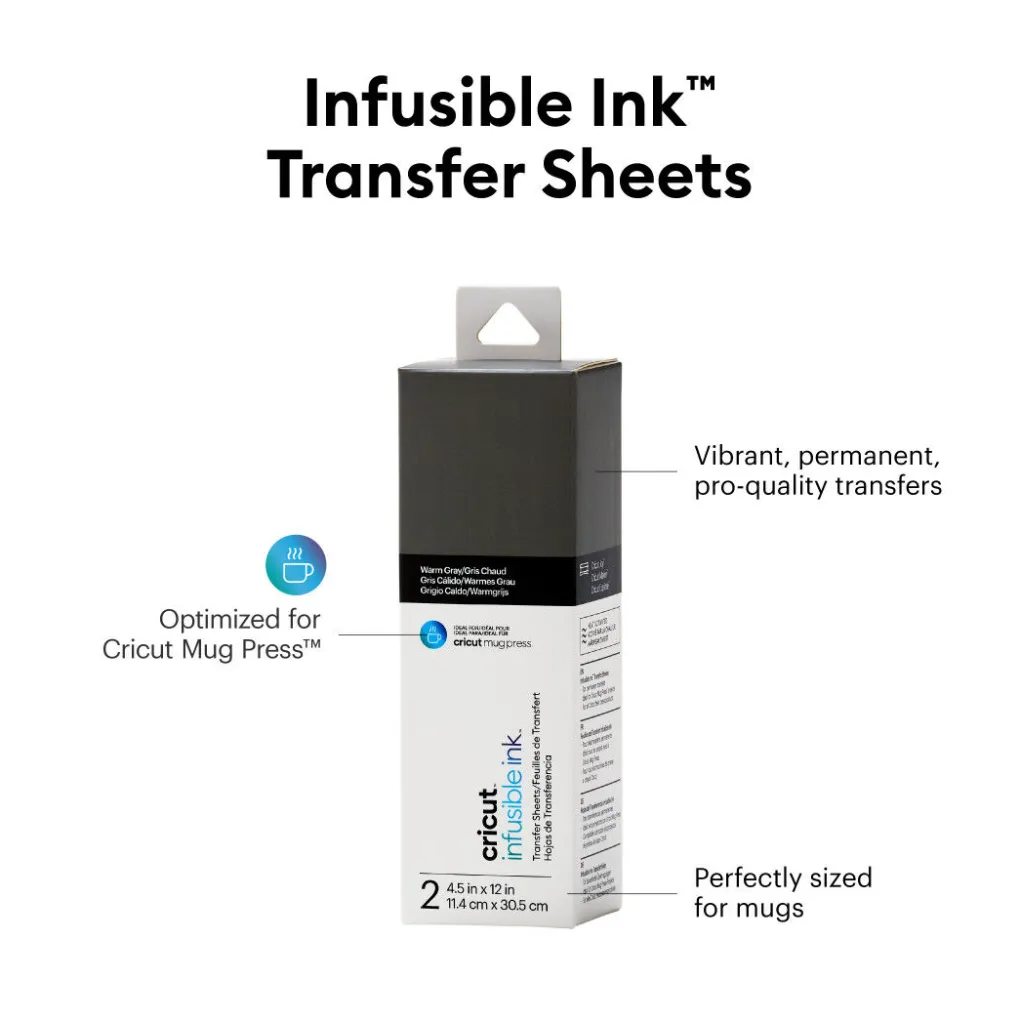 Cricut Infusible Ink|La Gamme Explore^Feuilles de transfert Infusible Ink™ (2 unités), Gris Chaud