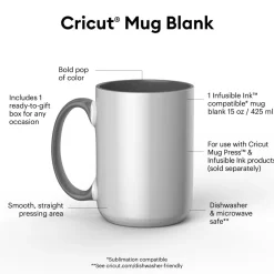 Cricut Infusible Ink|Supports Personnalisables^Mug biseauté en céramique à personnaliser - Gris, 425ml (15oz) (1unité)