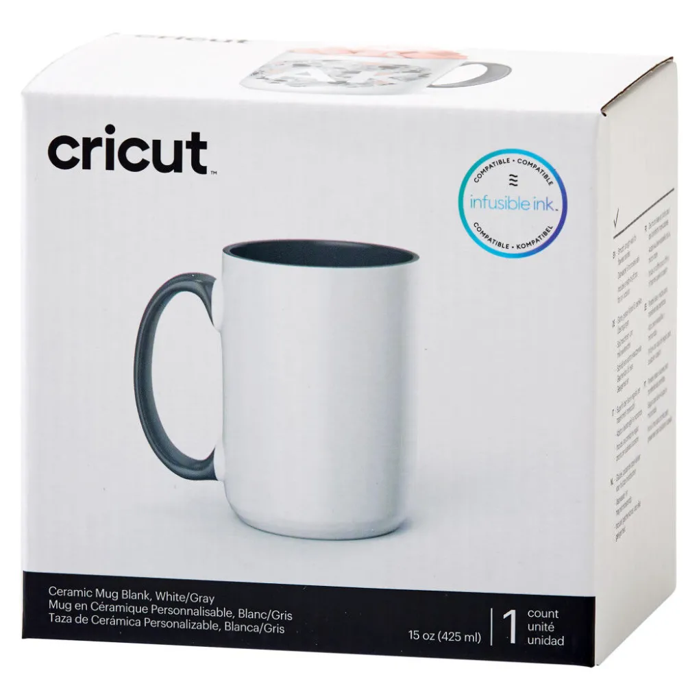 Cricut Infusible Ink|Supports Personnalisables^Mug biseauté en céramique à personnaliser - Gris, 425ml (15oz) (1unité)