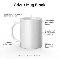 Cricut Supports Personnalisables|Infusible Ink^Mug en céramique personnalisable, Blanc - 340ml (2 unités)